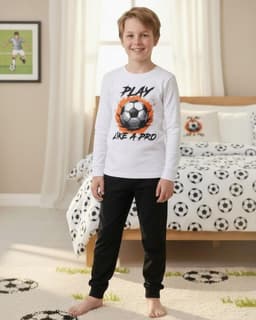 Pijama Nino Algodon Estampado Football Blanco 4