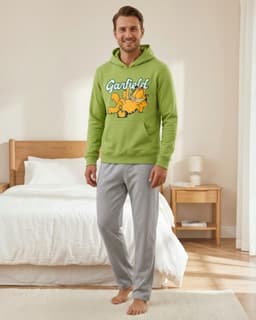 Pijama Hombre Franela Estampado Garfield Verde M
