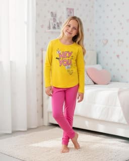 Pijama Nina Estampado Hey You Amarillo 6