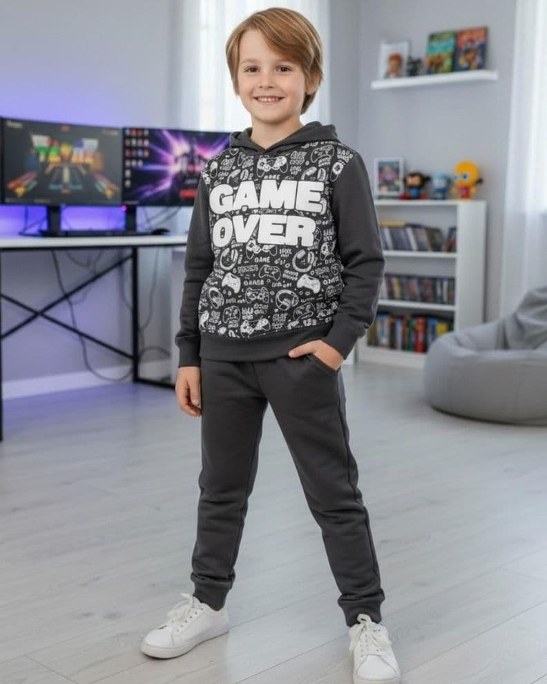Buzo Nino Franela Game Over Acero Gris 8