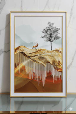 Cuadro de Ciervo en Paisaje Dorado Elegante 60x90cm