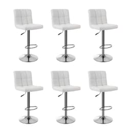 Pack 6 Sillas Taburete Tipo Bar Ajustable 60-80cm con Respaldo Blanco 110 CM