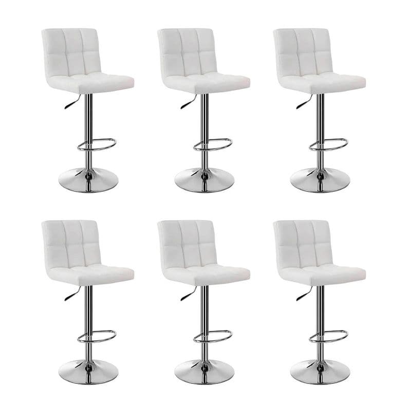 Pack 6 Sillas Taburete Tipo Bar Ajustable 60-80cm con Respaldo Blanco 110 CM