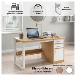 Escritorio 100cm Home Office con Cajones Puerta y Gabinete Beige 0