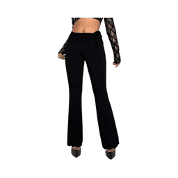 Pantalones Acampanados con Volantes y Cordon - Talla L Negro