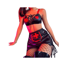 Conjunto Traje de Enfermera Sexy - 3 Piezas - Talla L Negro