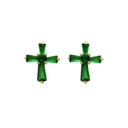 Aros Cruz Esmeralda Enchapado en oro de 18k