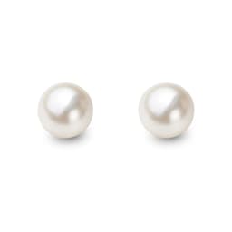Aros con Perla Enchapados 8mm Oro 18k Blanco
