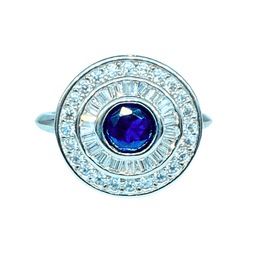 Anillo Redondo Zafiro Plata 925 Azul 10