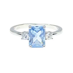 Anillo Solitario Agua Marina Rect Plata 925 Celeste 12