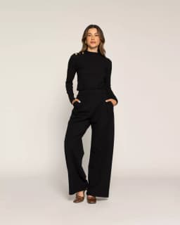 Polera Sandra Negro Ajustada Cuello Alto Manga Larga Ludovica S
