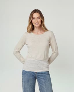 Polera Mujer Elisa Slim Fit Cuello Redondo Manga Ajustada Blanco Lineatre L