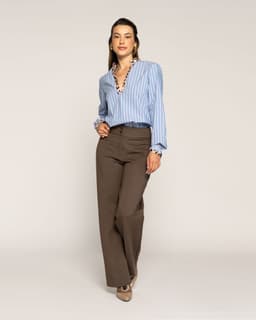 Blusa Ines Celeste Ajustada Cuello V Manga Larga Ludovica S
