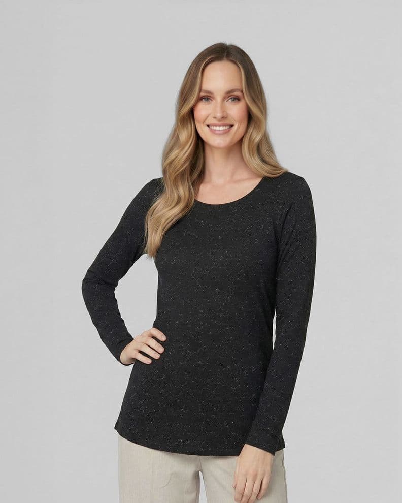 Polera Mujer Elisa Slim Fit Cuello Redondo Manga Ajustada Negro Lineatre S