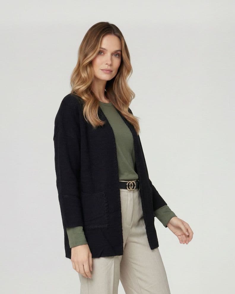 Cardigan Mujer Gianna Cuello Tipo Kimono Negro Lineatre L