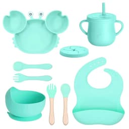 Set De Alimentacion Silicona Antideslizante Para Bebes 10p Verde 0