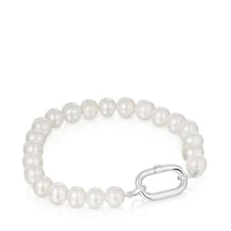Pulsera con perla cultivada y anilla de plata Hold Oval