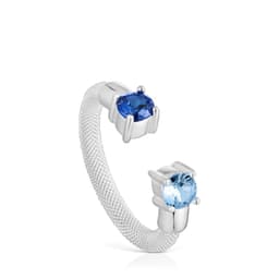 Anillo abierto de plata y espinela creada en laboratorio 11