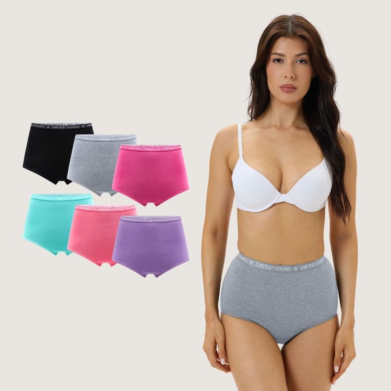 Pack de 6 Calzones Tiro Alto Algodon Mujer. Diseno 1 S