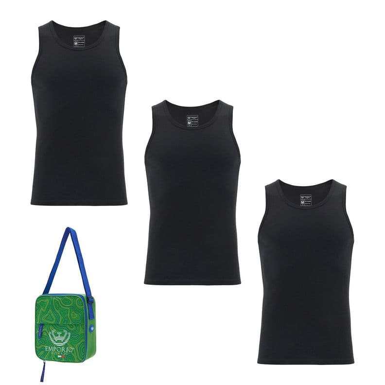 Pack de 3 Camisetas Sin Mangas Algodon Hombre Con Bolso de Regalo. Negro XL