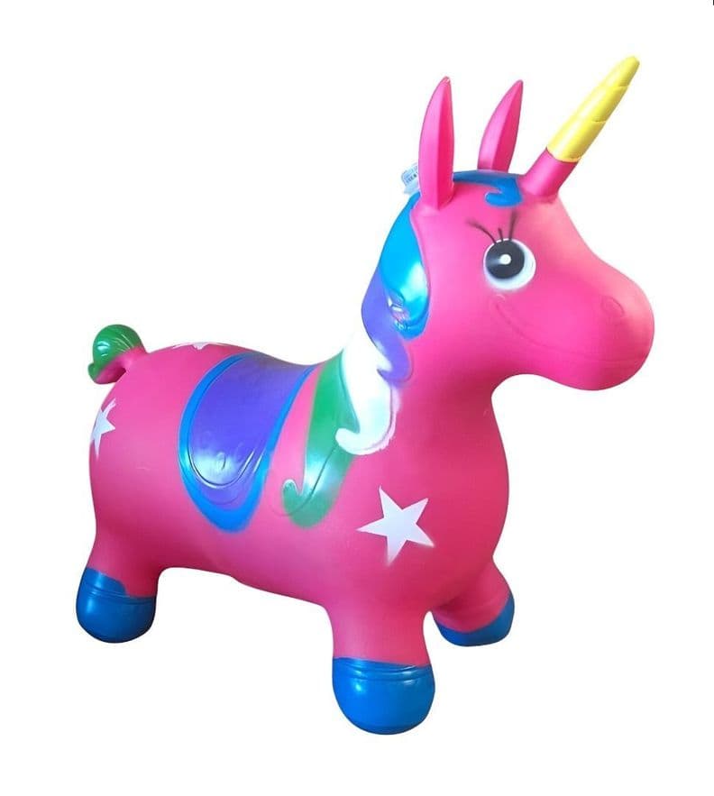 Unicornio Saltarin Inflable Con Sonido Fucsia Azul