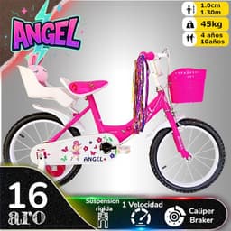 Bicicleta Aro 16 Infantil Con Peluchero Rosado Angel