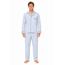 Pijama popelina polera y pantalon largo listado 2098 Celeste XXL