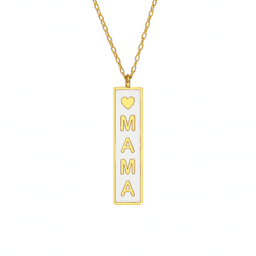 Collar Vermeil Con Placa Mama Esmalte Blanco