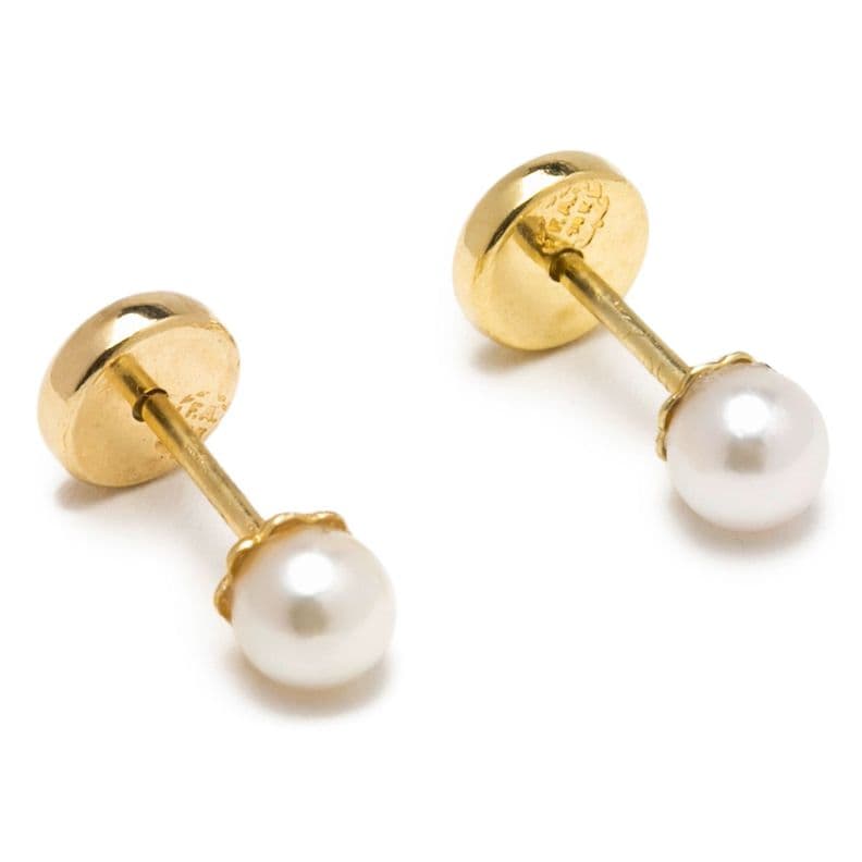 Aros Perla Oro Amarillo 18K Abridores - 5Mm
