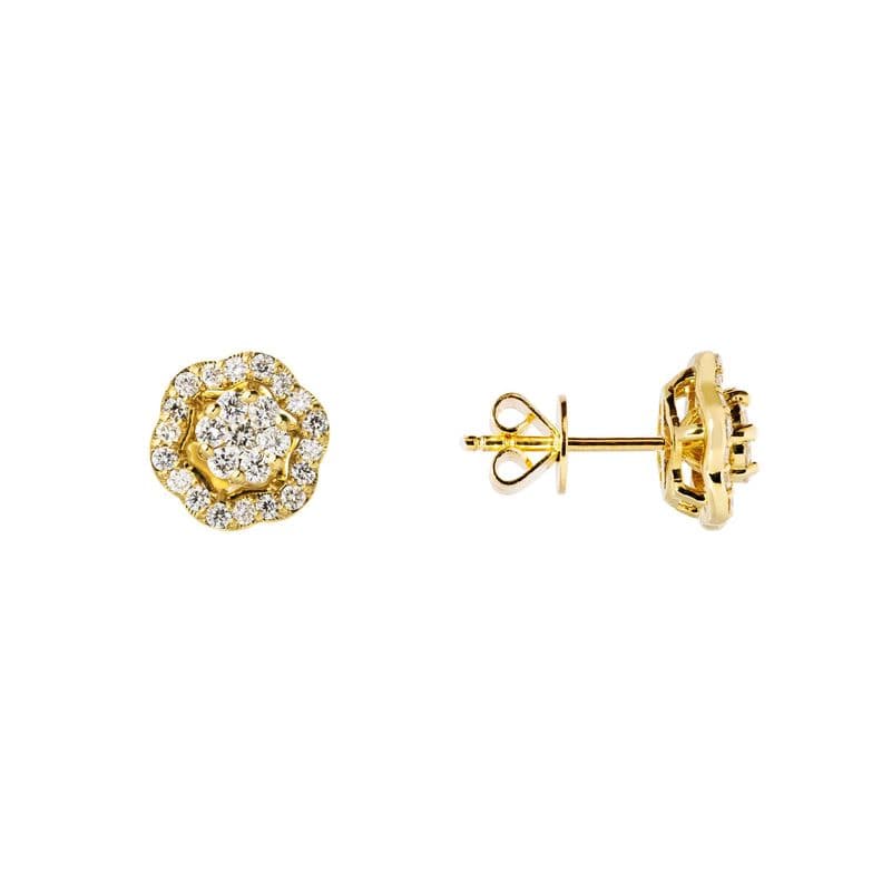 Aros Sofia Flor Diamantes En Oro Amarillo 18K