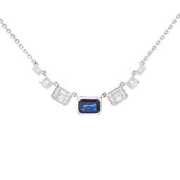 COLLAR DIAMANTES ZAFIRO CENTRAL ORO BLANCO 18 KT