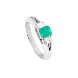Anillo Esmeralda Princess y Baguette. Talla 16