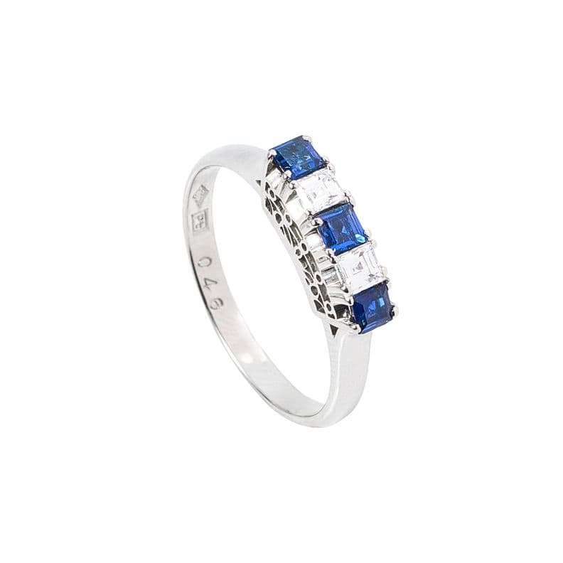 Anillo de Platino Zafiros y Diamantes. Talla 13