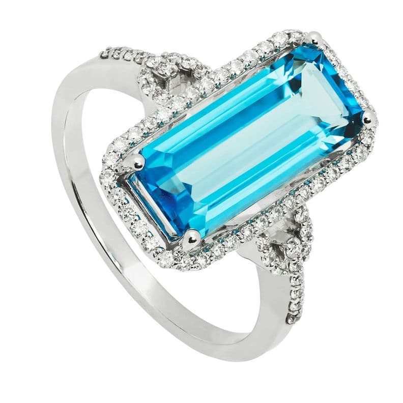 Anillo Topacio Azul Y Brillantes 0.3Ct Oro Blanco #14
