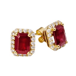 Aros Rubi y Diamantes En Oro Amarillo 18 Kt