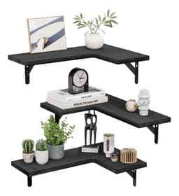 Repisas Esquineras Flotantes De Madera X3 Modernas Colores Negro