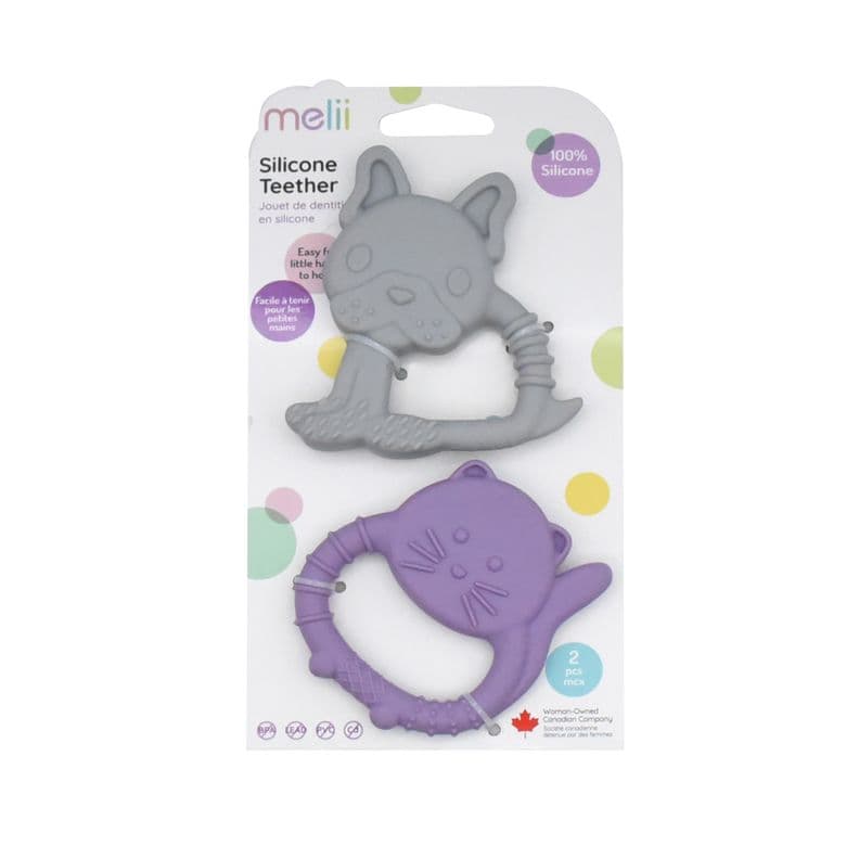 Pack De 2 Mordedores De Silicona Bulldog Y Gato Gris