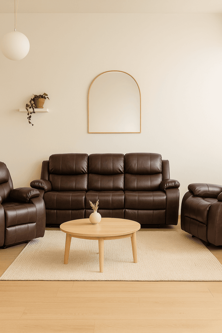 Pack Berger reclinable 3 cuerpos mas dos sofas de cuerpo ( 3+1+1) color Brown dark