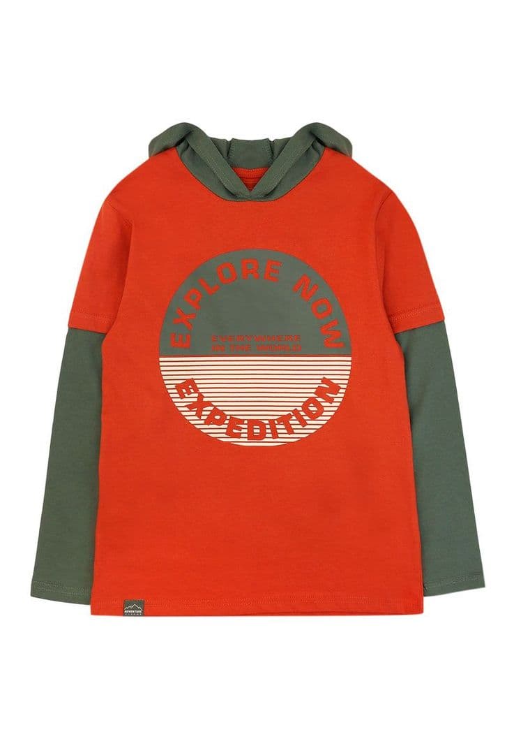 Polera jr nino doble manga adventure 333v Naranjo 8
