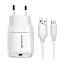 KIT CARGADOR RAPIDO TECNOLAB USB A LIGHT NING TL466 BLANCO