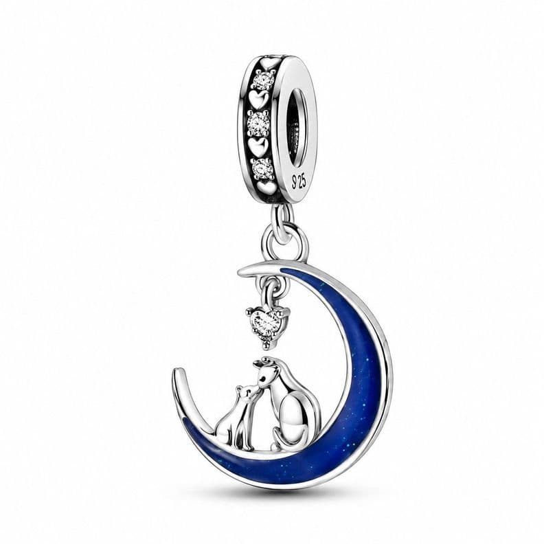 Charm Dije Gato y Gatito Luna Plata 925