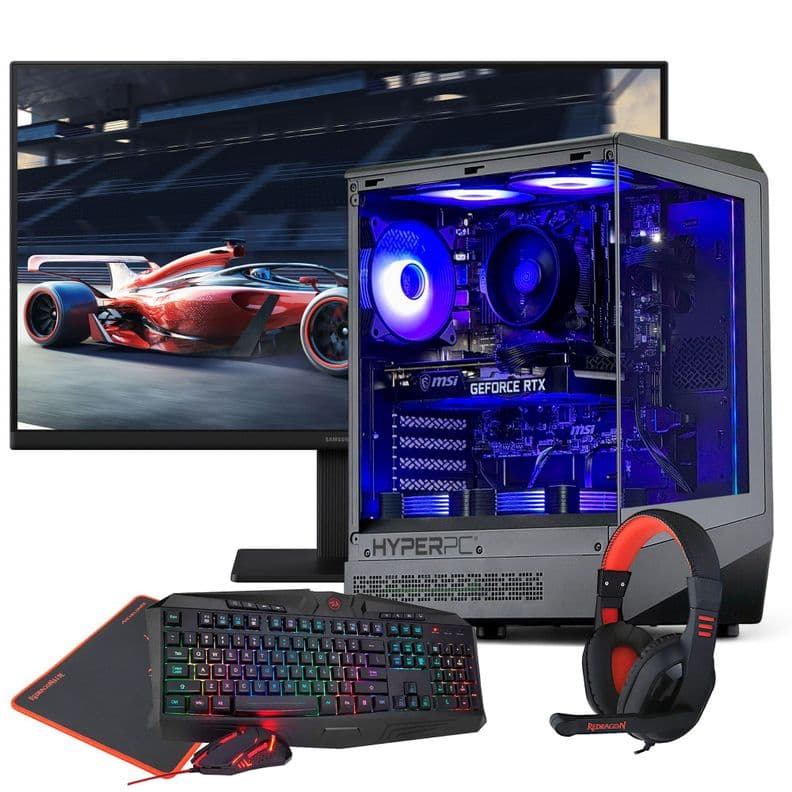 PC GAMER + MONITOR 24 + Perif: INTEL Core i3 14100 16Gb 1Tb RTX 3050 Negro
