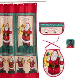 CORTINA Y SET DE BANO NAVIDAD 4 PIEZAS ROJO PASCUERO GRANDE