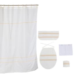 Cortina y Set de bano 5 piezas 180 x 180 cms crudo bolillo Beige