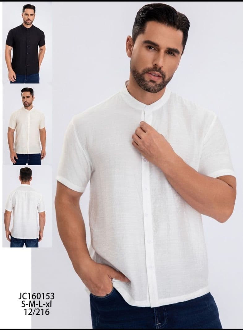 Camisa Lino Cuello Mao Casual Blanco S