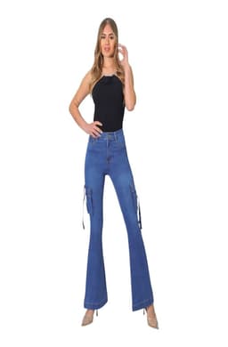 Jeans Cargo Flare Push Up Acampanado Levanta Cola Azul 38