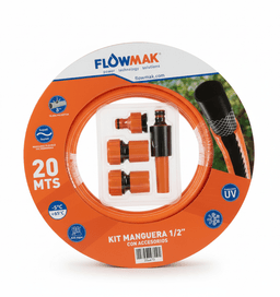 Kit Manguera Jardin 1/2" 20 mts con Accesorios Flowmak Naranjo