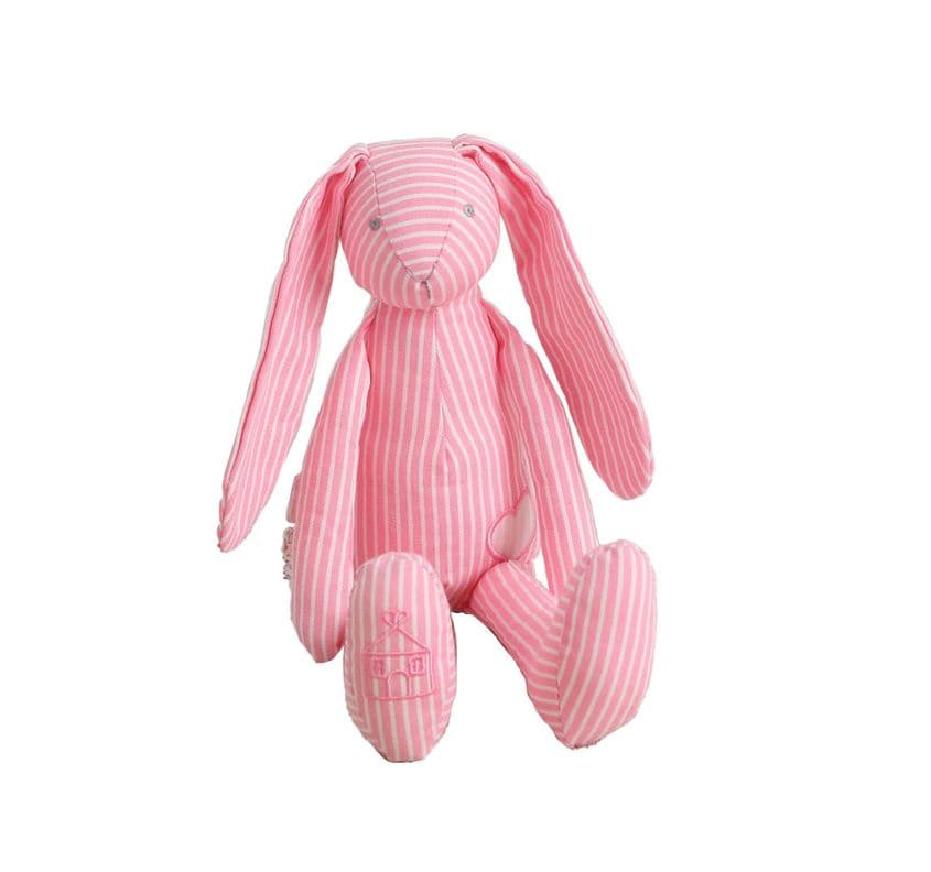 Peluche de coneja rosada de lino a rayas con cascabel Rosado