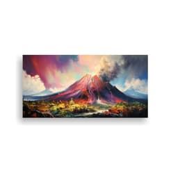 Cuadro Tela: Volcan Con Arcoiris Y Colores 40x20cm