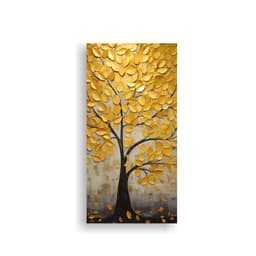 Pintura Decorativa De Arbol En Oro Y Amarillo 20x40cm